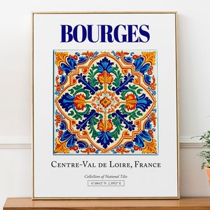 Bourges, Zentrum-Val de Loire, Frankreich, ästhetische Traditionelle Fliese, Wand Kunst Druck Poster, Schlafzimmer Wand Dekoration