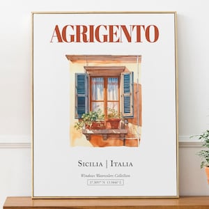 Agrigento (Sicilia, Italia) Reise, Druck Poster, Traditionelle Fenster Aquarell Illustration Wand Dekoration, Italien Liebhaber Geschenk