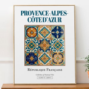 Provence-Alpes-Côte d'Azur, France, Aesthetic Minimalistic Traditional Tile, Wall Art Décor Print Poster, Living Room Art