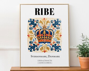 Póster con decoración de pared estética con corona heráldica tradicional de Ribe, Syddanmark, Dinamarca