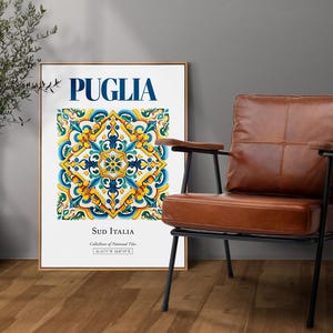 Puglia (Apulia), Sud Italia, Italy, Aesthetic Folk Traditional Maiolica Tile, Wall Art Décor Print Poster, Bedroom Wall Art