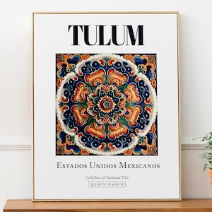 Tulum, Mexico, Aesthetic Folk Traditional Tile, Wall Art Décor Print Poster, Living Room Poster