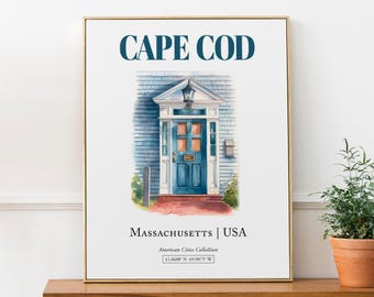 Cape Cod Watercolor Door Print, Massachusetts Wall Art