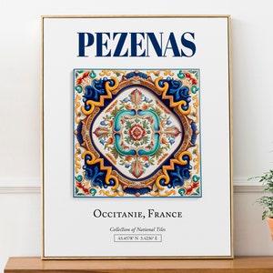 Pezenas, Occitanie, Frankreich, ästhetik, Folk, Traditionelle Fliesen, Wand Kunst Druck Poster, Schlafzimmer Wand Kunst