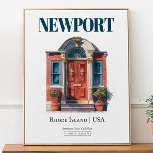 Newport, Rhode Island, USA, Aesthetic Minimalistic Watercolor Entrance Door, Wall Art Décor Print Poster, Kitchen Wall Art