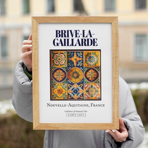 Brive-la-Gaillarde, Nouvelle-Aquitaine, France, Aesthetic Minimalistic Traditional Tile, Wall Art Print Poster, Bedroom Wall Decor image 7