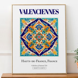 Valenciennes, Hauts-de-France, Francia, Póster de decoración de pared con azulejos tradicionales y estéticos, Póster para sala de estar