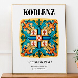 Koblenz, Rheinland-Pfalz, Germany, Traditional Tile Pattern Aesthetic Wall Art Decor Print Poster