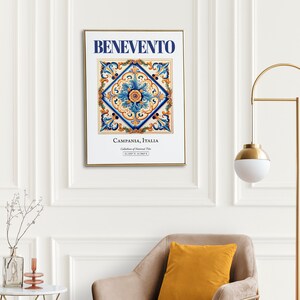 Benevento, Campania, Italy, Aesthetic Folk Traditional Maiolica Tile, Wall Art Décor Print Poster, Living Room Decor image 6