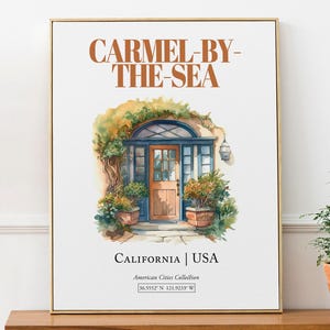 Carmel-by-the-Sea, California, USA, Aesthetic Minimalistic Watercolor Door, Wall Art Décor Print Poster, Kitchen Wall Art