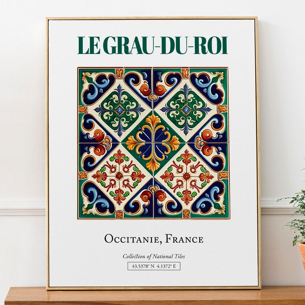 Le Grau-du-Roi, Occitanie, France, Aesthetic Traditional Tile, Wall Decor Print Poster, Dorm Wall Decor