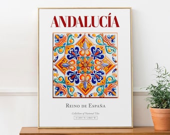 Andalucía, Spain, Aesthetic Minimalistic Traditional Tile, Wall Art Décor Print Poster, Bedroom Wall Art