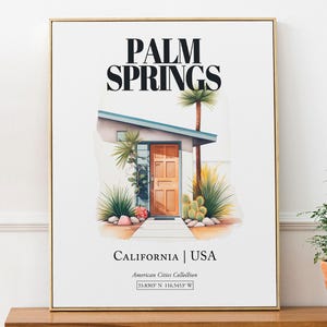 Palm Springs, California, USA, Aesthetic Minimalistic Watercolor Traditional Door, Wall Art Print Poster, Living Room Wall Art
