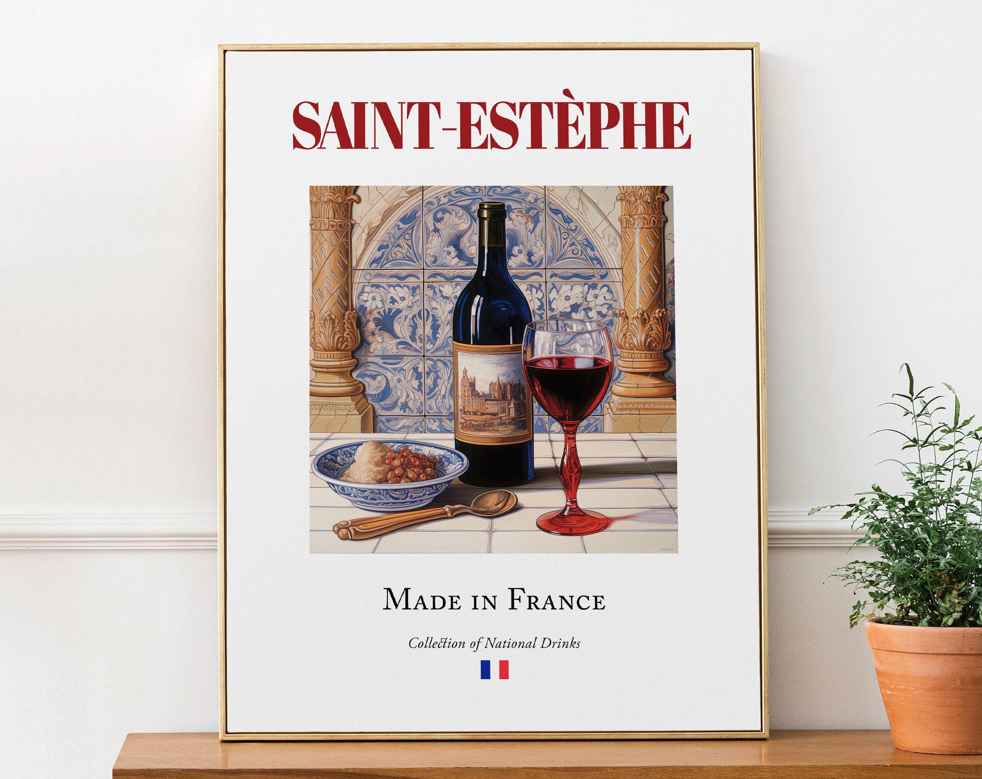 Saint-estèphe Wine Print, Maiolica Tile Art, French Beverage