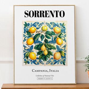 Sorrento, Campanie, Italie, citrons jaunes avec des feuilles vertes motif carreau esthétique mur Art déco impression affiche