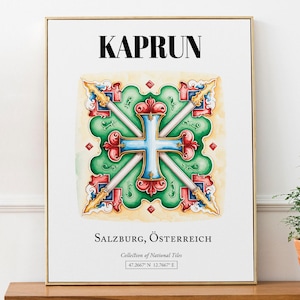 Kaprun, Salzburg, Austria, Traditional Tile Pattern Aesthetic Wall Art Decor Print Poster