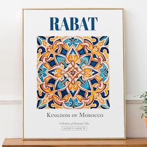 Rabat, Morocco, Aesthetic Traditional Tile, Wall Art Décor Print Poster, Bedroom Wall Decor