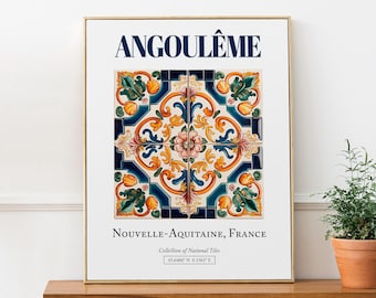 Angoulême, Nouvelle-Aquitaine, France, Aesthetic Traditional Tile, Wall Art Décor Print Poster, Living Room Art