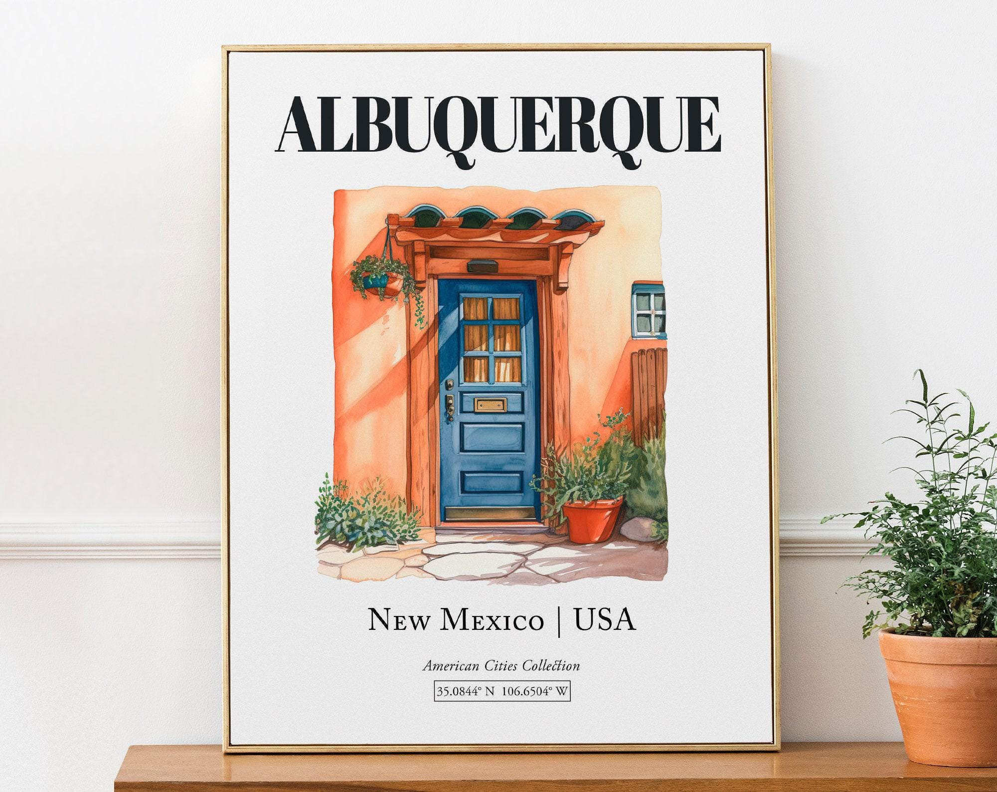 Albuquerque New Mexico Watercolor Door Print, Minimalist Wall Art