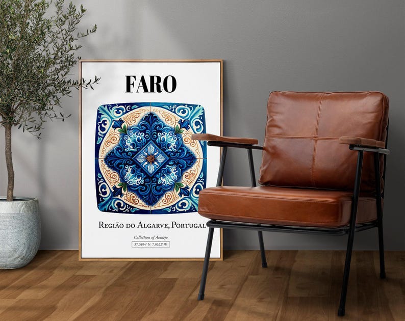 Faro Portugal Tile Art Print: Traditional Algarve Pattern Decor image 2