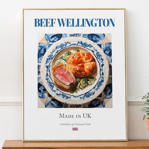 Print van Beef Wellington, traditioneel Engels eten, kunst aan de muur keukencafé