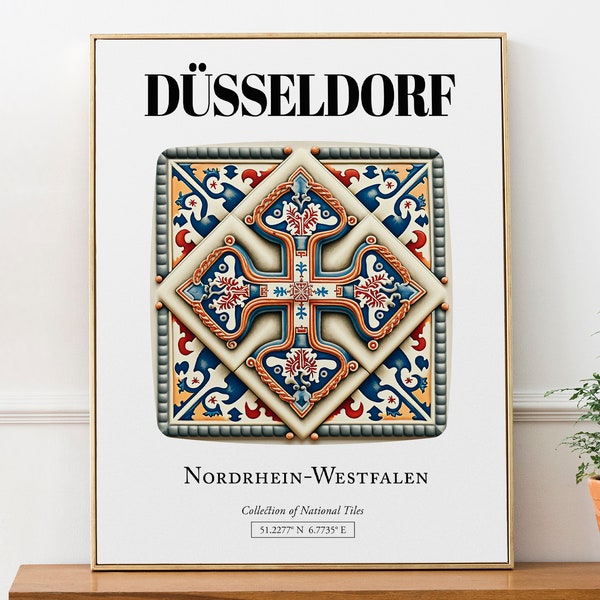 Düsseldorf, Nordrhein-Westfalen, Germany, Traditional Tile Pattern Aesthetic Wall Art Decor Print Poster