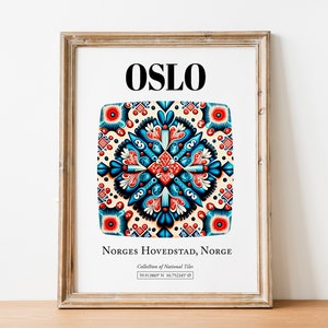 Oslo, Norge, Traditional Tile Pattern Aesthetic Wall Art Decor Print Poster image 2