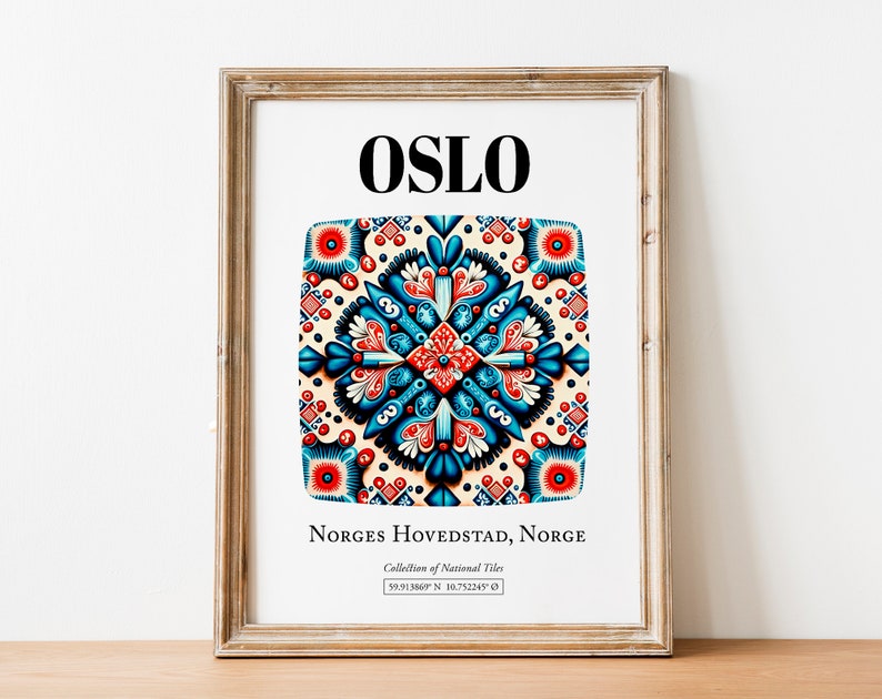 Oslo, Norge, Traditional Tile Pattern Aesthetic Wall Art Decor Print Poster image 2