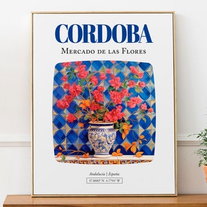 Córdoba (Andalucía, España) Mercado de las Flores, Bougainvillea Bouquet in Maiolica Vase Wall Art Print Poster