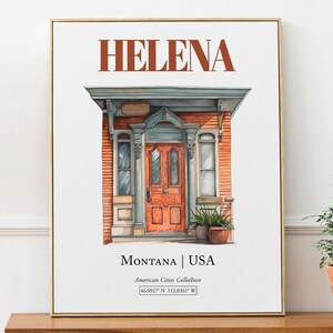 Helena, Montana, USA, Aesthetic Minimalistic Watercolor Entrance Door, Wall Art Décor Print Poster, Kitchen Wall Art