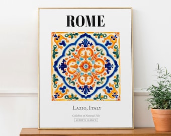 Rome, Lazio, Italy, Traditional Tile Pattern Aesthetic Wall Art Decor Print Poster