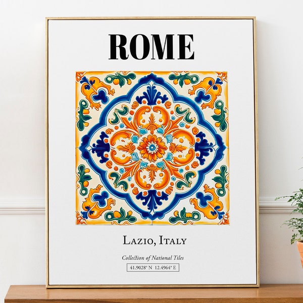 Rome, Lazio, Italy, Traditional Tile Pattern Aesthetic Wall Art Decor Print Poster