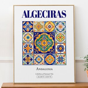 Algésiras, Andalousie, Espagne, carrelage traditionnel folklorique esthétique, affiche imprimée d'art mural, décoration de salon