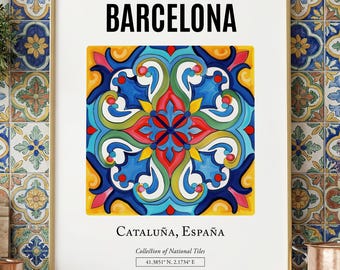 Barcelona's Enchanting Tile Design Poster: Wall Art Inspired by Cataluña, España