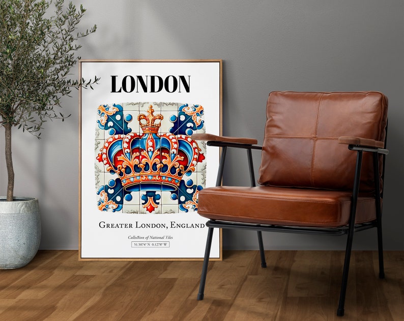 London Royal Charm: Traditional Tile Pattern Aesthetic Wall Art Decor Print Poster image 3