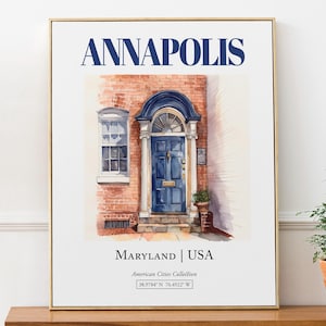 Annapolis, Maryland, USA, Aesthetic Minimalistic Watercolor Traditional Door, Wall Décor Print Poster, Living Room Art