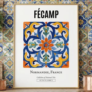 Fécamp Normandie Tile Art Print, Minimalist Home Decor