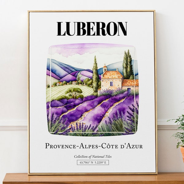 Luberon, Provence champs de lavande, France, affiche impression impression art déco murale motif carrelage