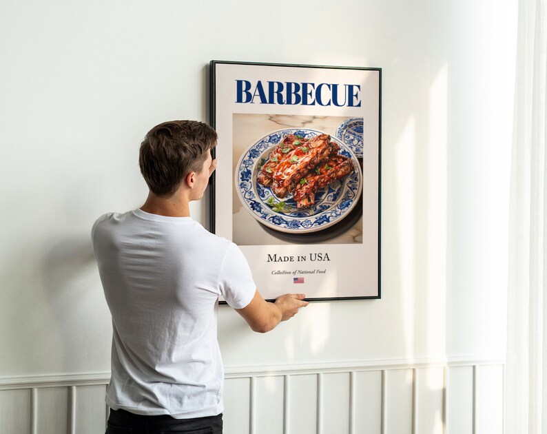 Barbecue on Maiolica tile plate, Traditional American Food Wall Art Print Poster, Kitchen and Café Decor, Food Lover Gift image 4