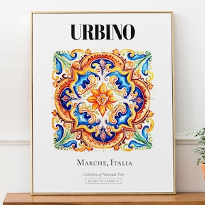 Urbino, Marche, Italy, Traditional Tile Pattern Aesthetic Wall Art Decor Print Poster