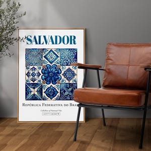 Salvador, Brasil, Azulejo tradicional minimalista estético, pôster de impressão de arte de parede, arte de parede de banheiro