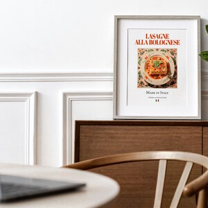 Lasagne alla Bolognese on Maiolica tile plate, Traditional Italian Food Wall Art Print Poster, Kitchen and Café Decor, Foodie Gift image 3