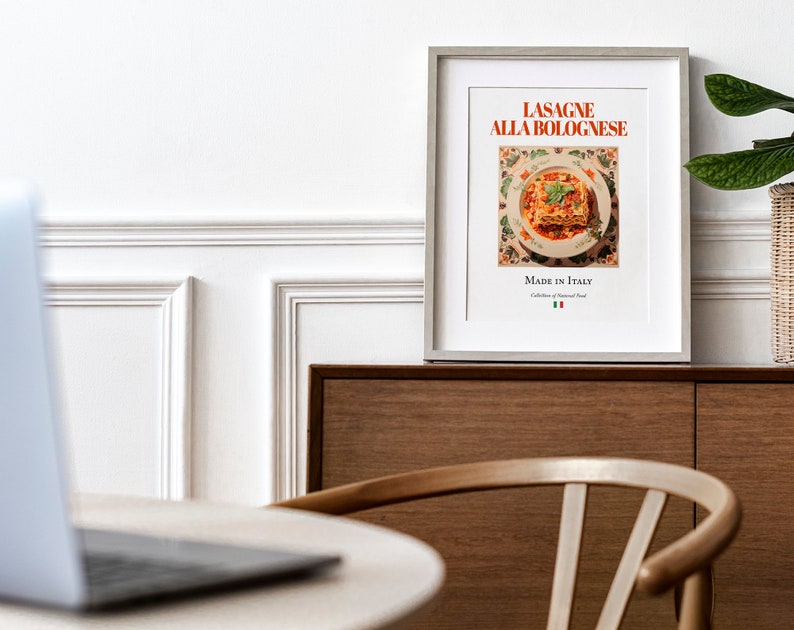 Lasagne alla Bolognese on Maiolica tile plate, Traditional Italian Food Wall Art Print Poster, Kitchen and Café Decor, Foodie Gift image 3
