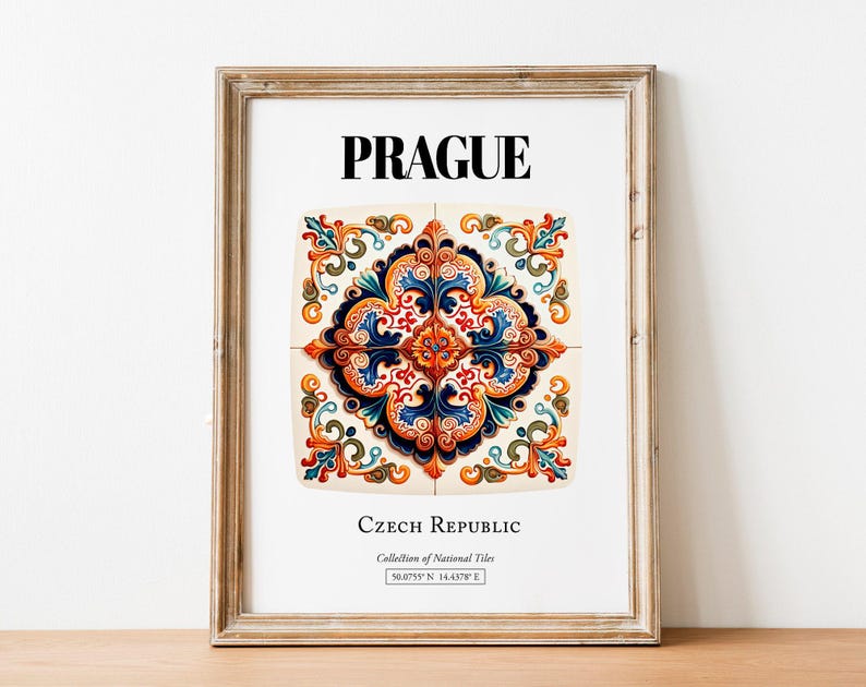 Prague Tile Art Print Czech Republic Traditional Pattern Wall Decor