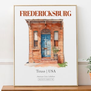 Fredericksburg Texas Watercolor Door Print, Minimalist Wall Art