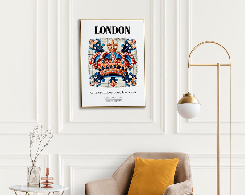 London Royal Charm: Traditional Tile Pattern Aesthetic Wall Art Decor Print Poster image 7