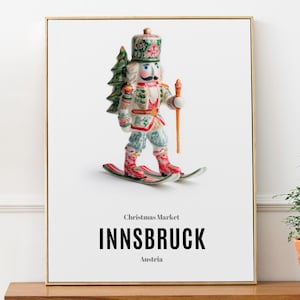 "Innsbruck Weihnachtsmarkt Print, ""Nussknacker"" Ski fahrend Poster aus Porzellan."