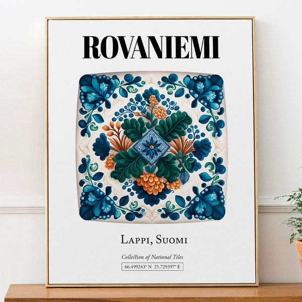 Rovaniemi, Lappi, Finland, Traditional Tile Pattern Aesthetic Wall Art Decor Print Poster