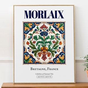 Morlaix, Bretaña, Francia, Azulejo tradicional minimalista estético, Póster con impresión de arte de pared, Arte de pared de cocina