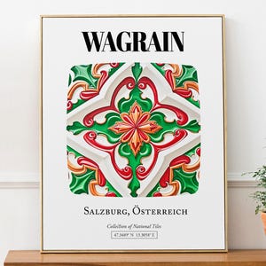 Wagrain, Salzburg, Austria, Traditional Tile Pattern Aesthetic Wall Art Decor Print Poster